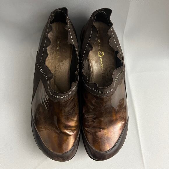 Jambu Women’s 10 CALI Marble Brown Patent Leather Platform Clogs - Picture 6 of 11